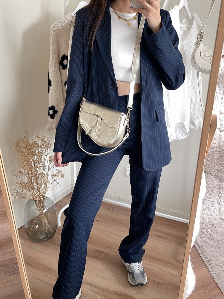 Onyx Pinstripe Wide Leg Trousers / Navy Blue