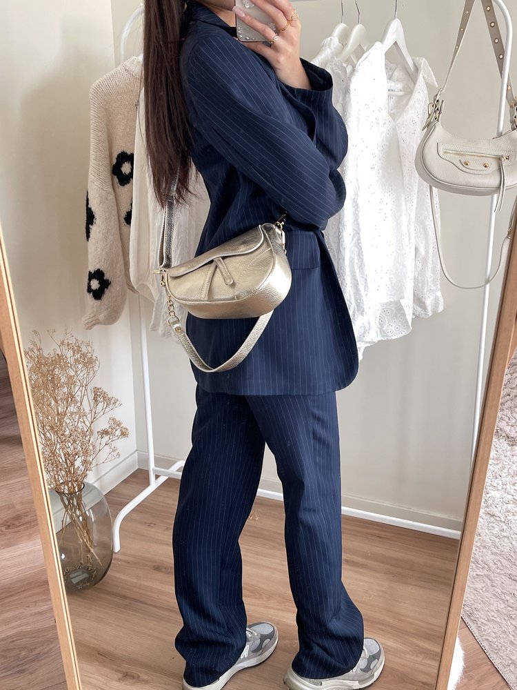 Onyx Pinstripe Wide Leg Trousers / Navy Blue