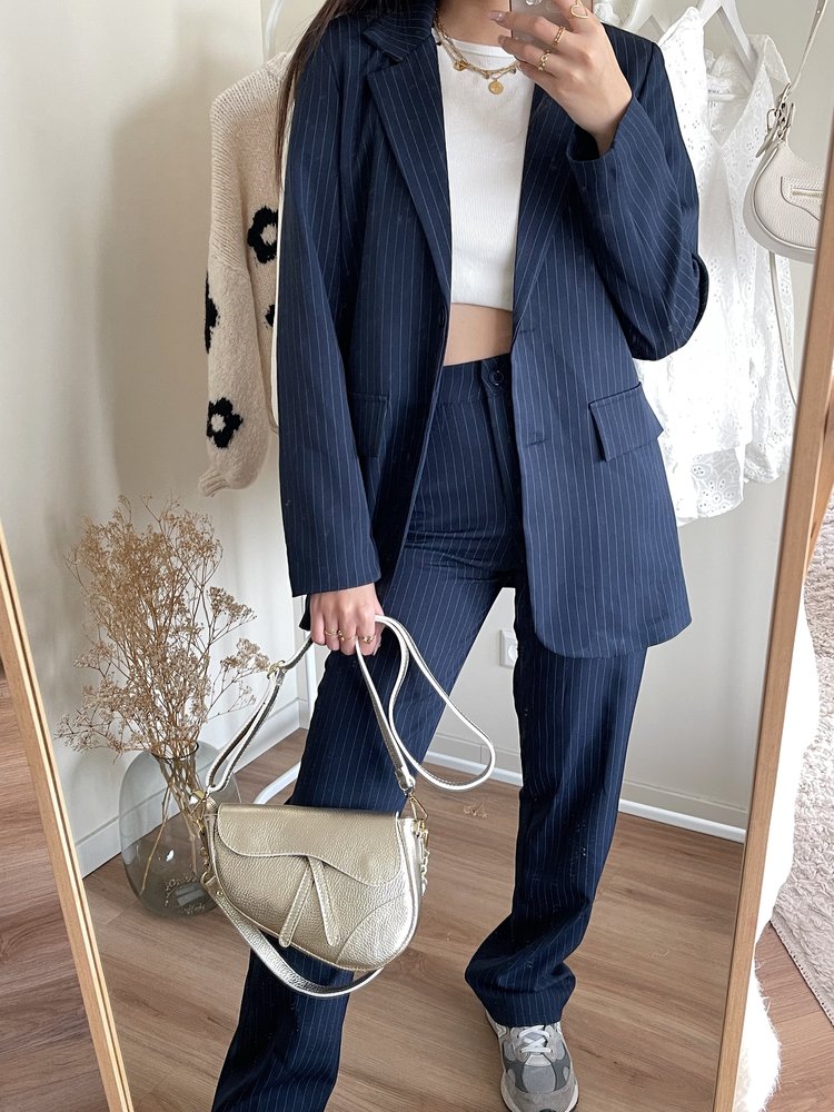 Onyx Pinstripe Wide Leg Trousers / Navy Blue