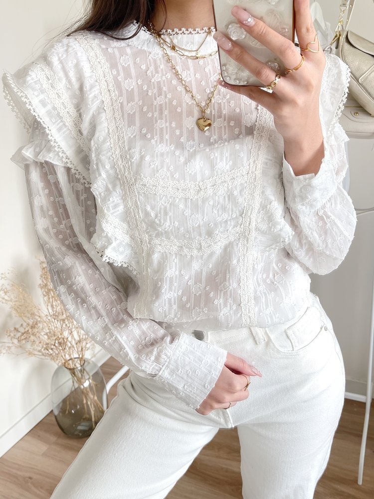 Maja Embroidered Blouse / White