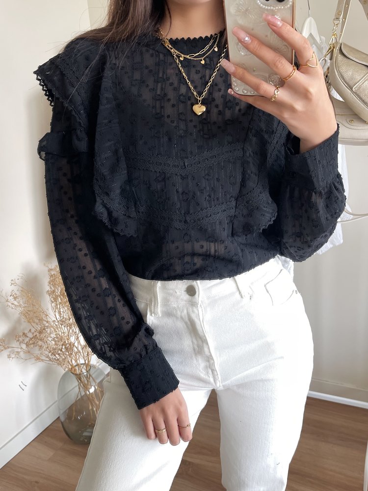 Maja Embroidered Blouse / Black