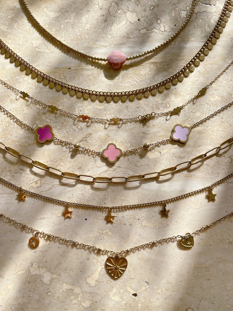 Gold Row Of Hearts Necklace