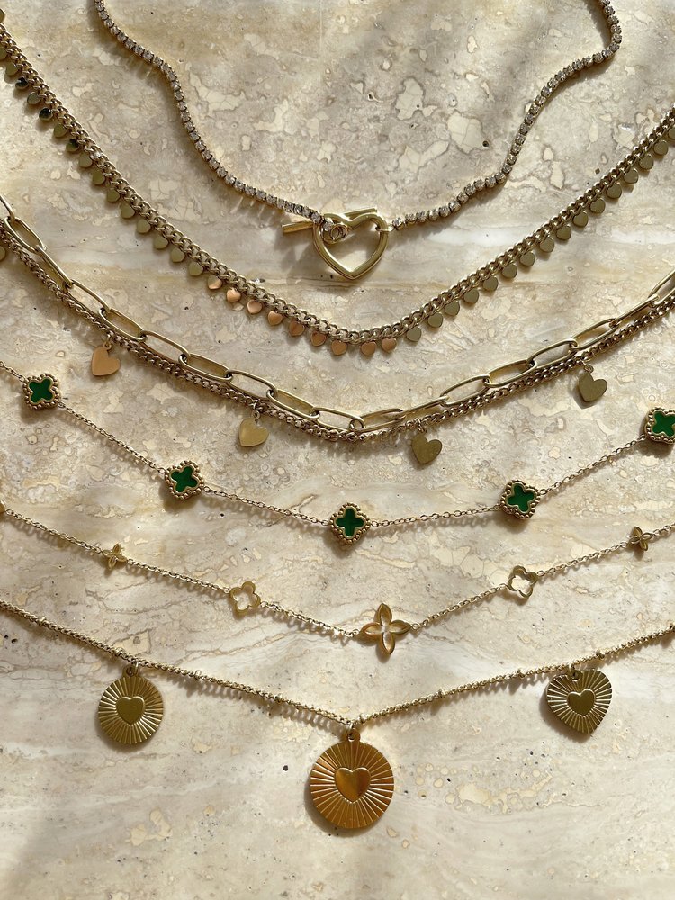 Gold Double Chain Heart Necklace