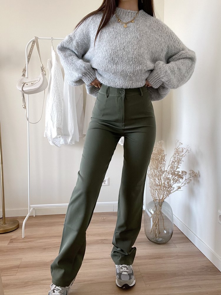 Aeri Wide Leg Trousers / Army Green