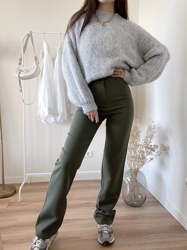 Aeri Wide Leg Trousers / Army Green