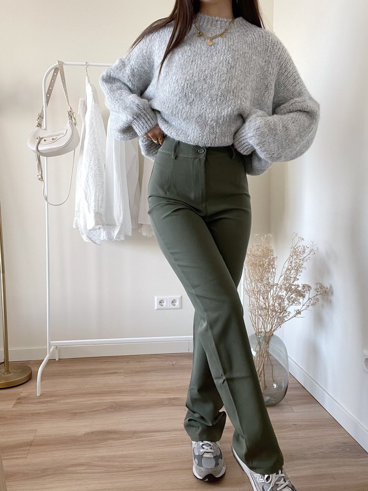 Aeri Wide Leg Trousers / Army Green