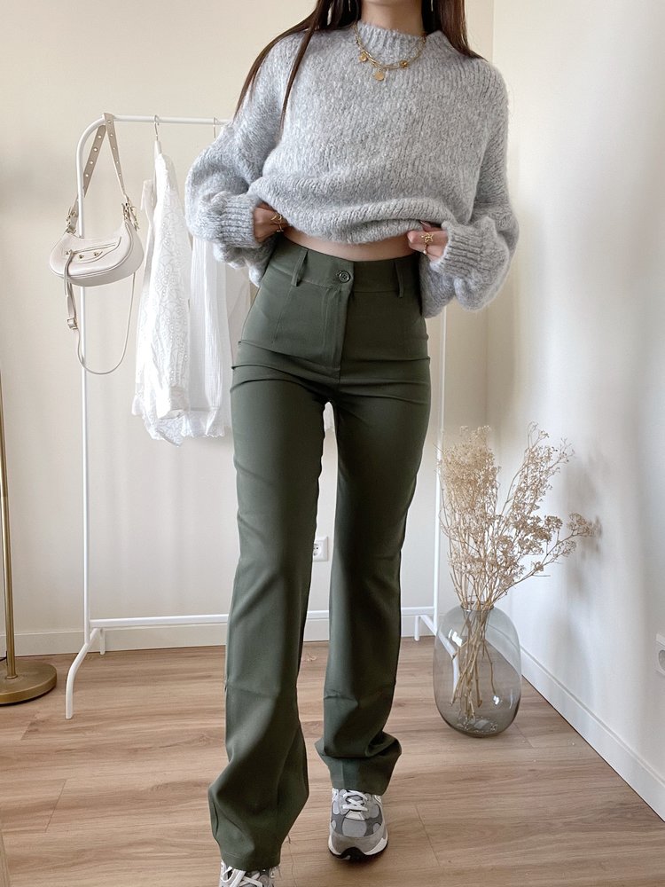 Aeri Wide Leg Trousers / Army Green