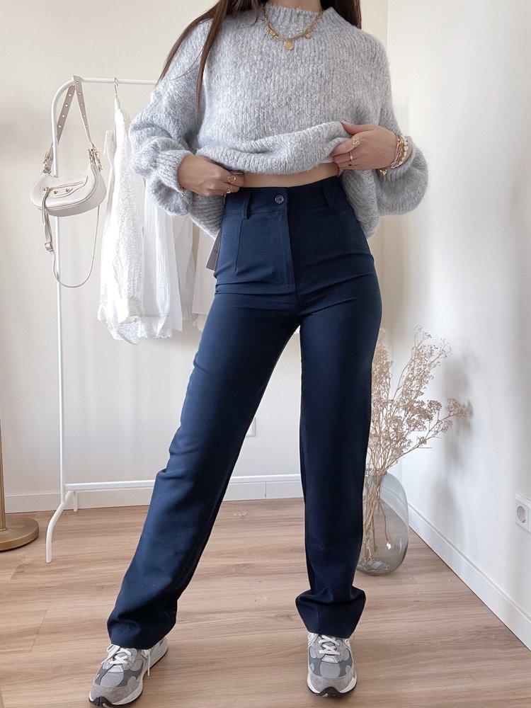 Aeri Wide Leg Trousers / Navy Blue
