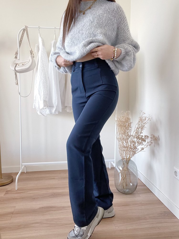 Aeri Wide Leg Trousers / Navy Blue