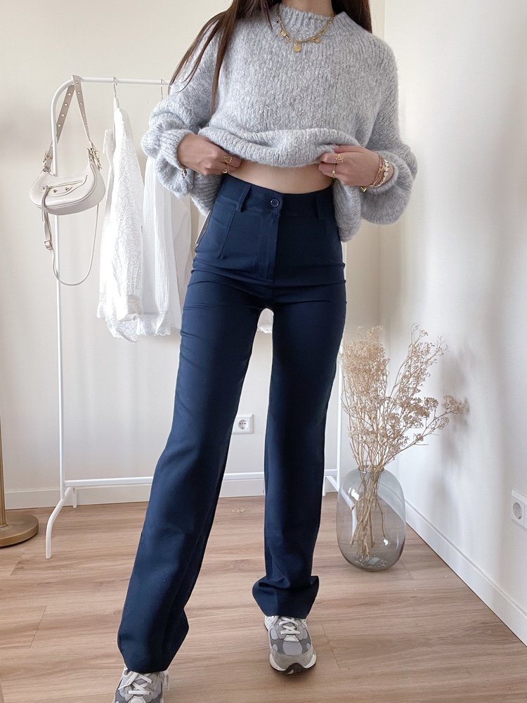 Aeri Wide Leg Trousers / Navy Blue