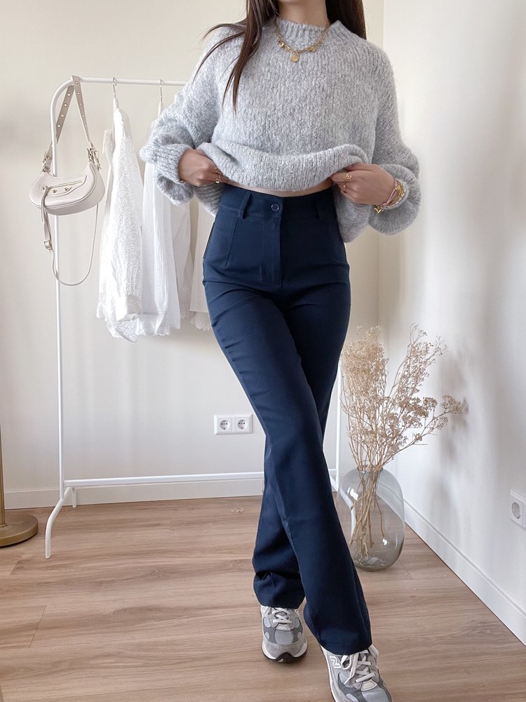 Aeri Wide Leg Trousers / Navy Blue