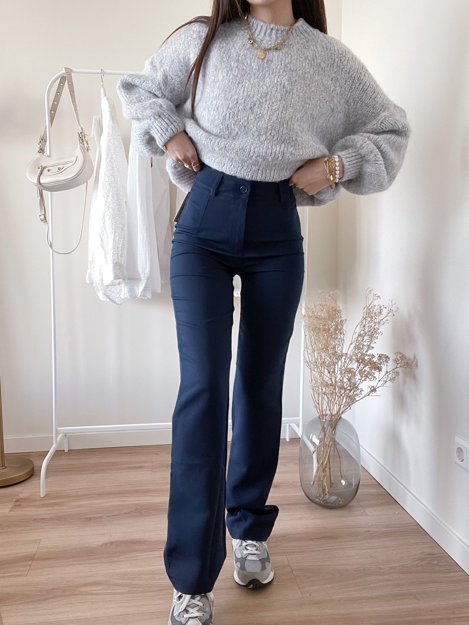 Wide Aviator Blue Mohair and Silk Trousers