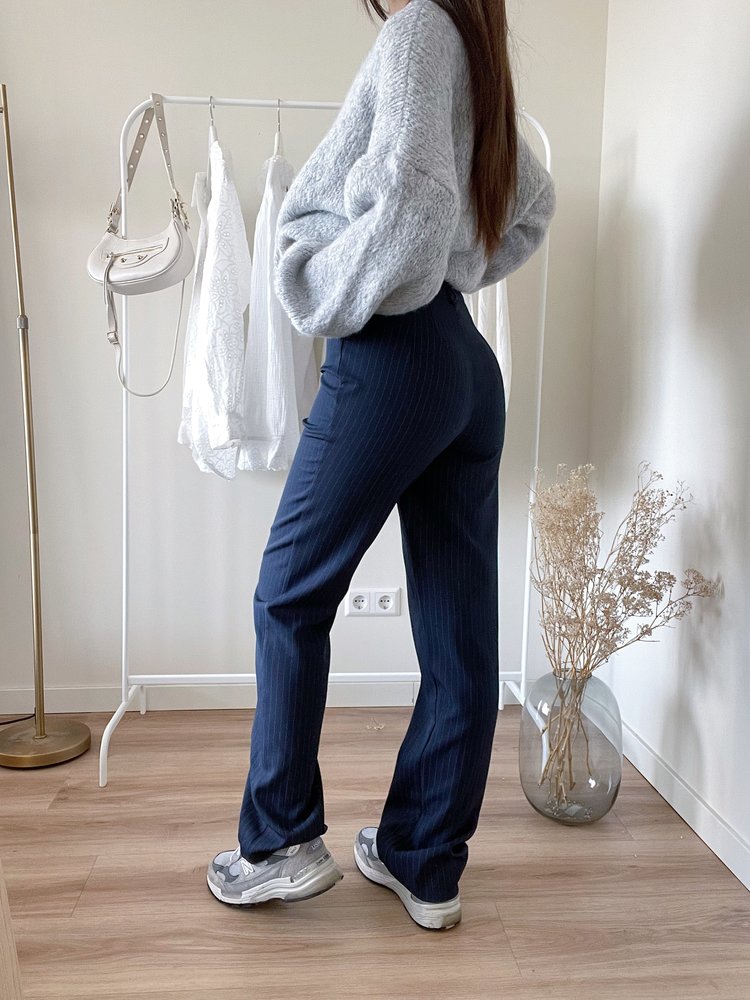 Onyx Pinstripe Wide Leg Trousers / Navy Blue