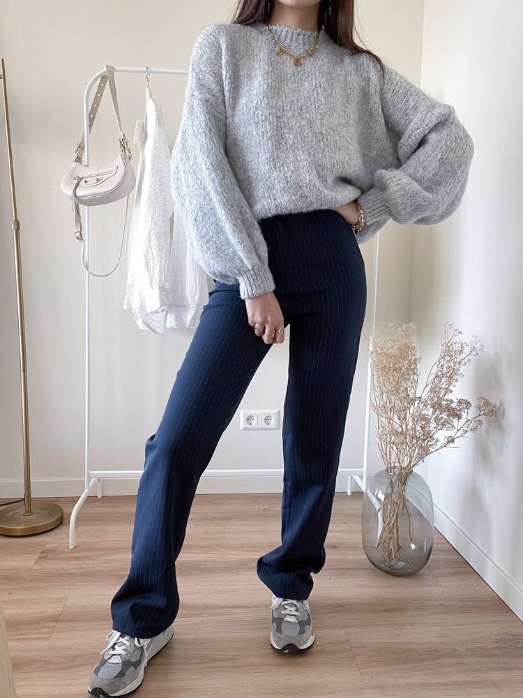 Onyx Pinstripe Wide Leg Trousers / Navy Blue