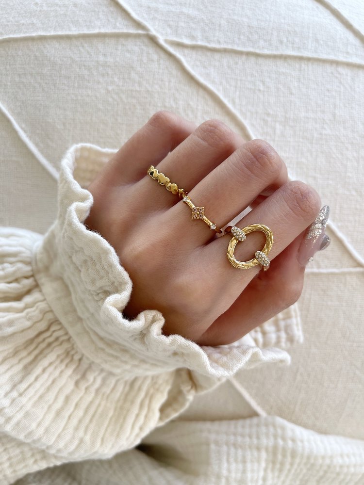 Gold Crystal Flower Ring / Pink