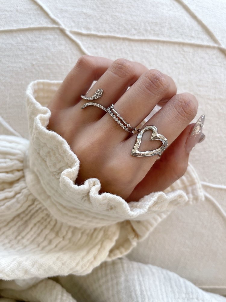 Silver Sparkle Stones Double Ring / Copper