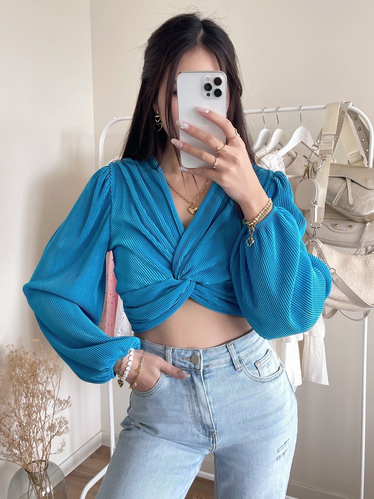 Sunna Pleated Crop Top / Sea Blue