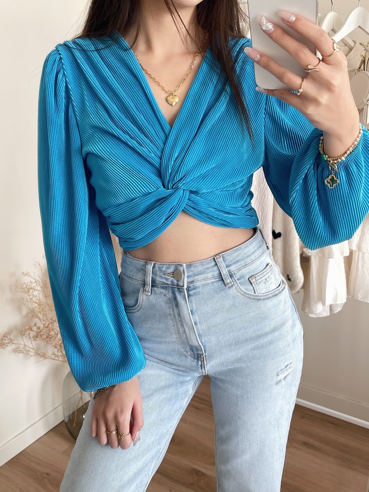 Sunna Pleated Crop Top / Sea Blue