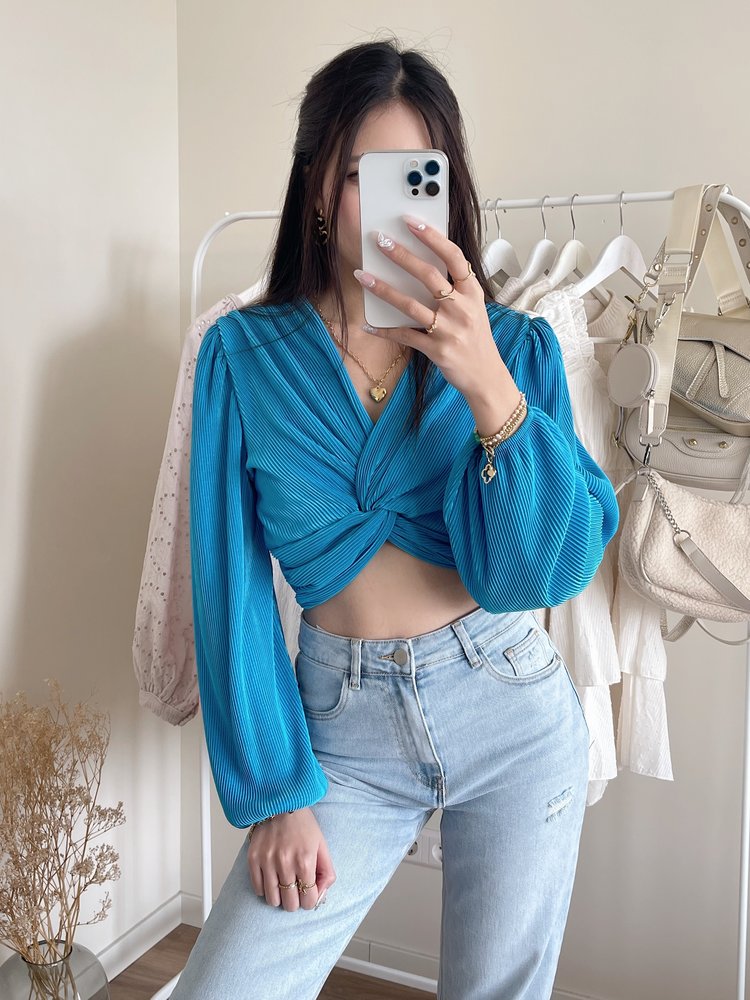 Sunna Pleated Crop Top / Sea Blue