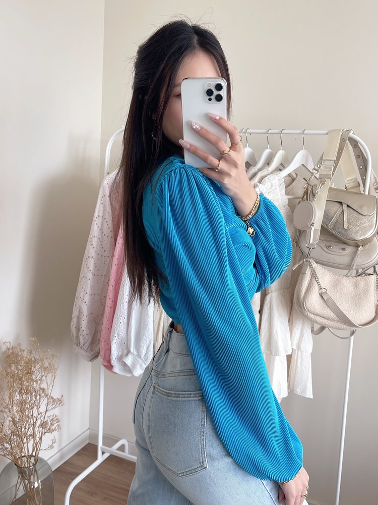 Sunna Pleated Crop Top / Sea Blue