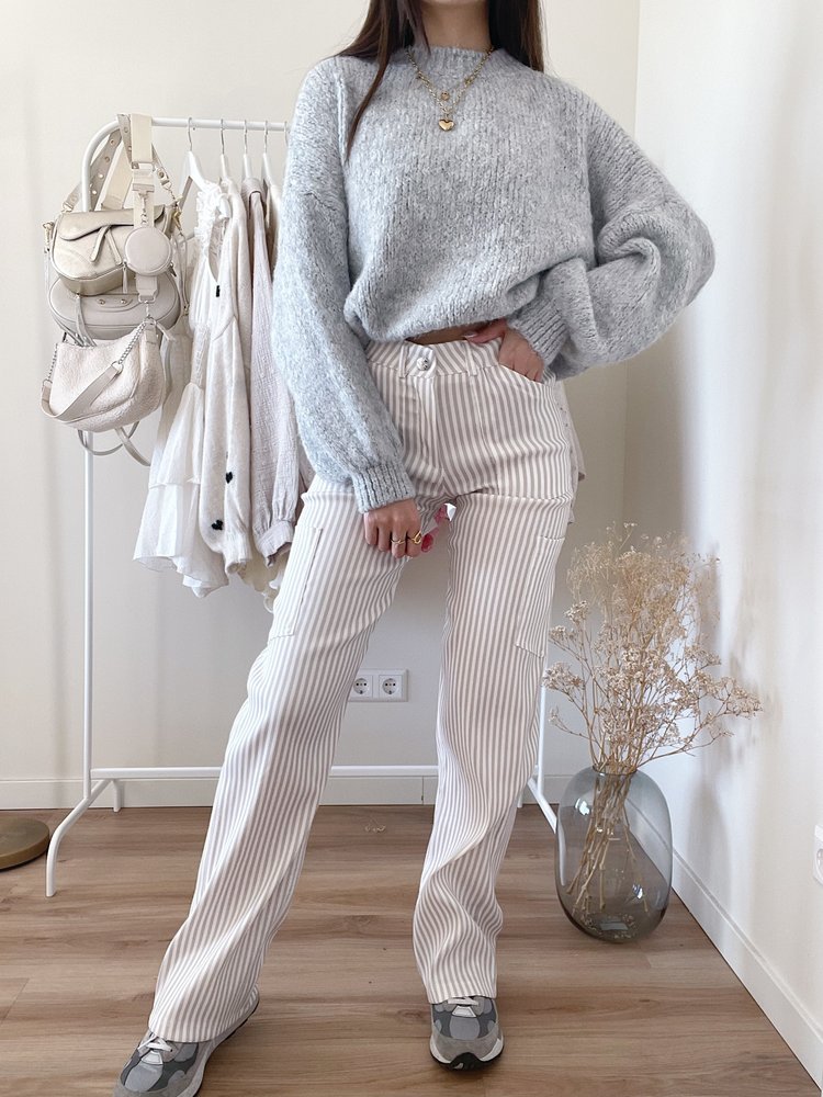 Rivka Striped Wide Leg Trousers / Beige