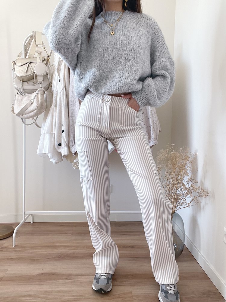 Rivka Striped Wide Leg Trousers / Beige