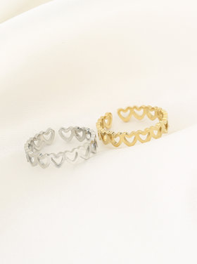 Silver Hearts All Around Ring