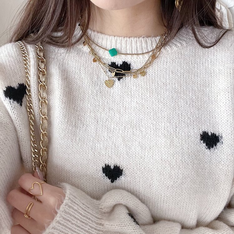 Gold Crystal Clover Beads Necklace / African Turquoise