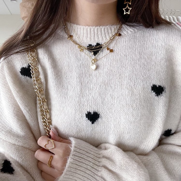 Gold Double Sided Heart Necklace / Black & White