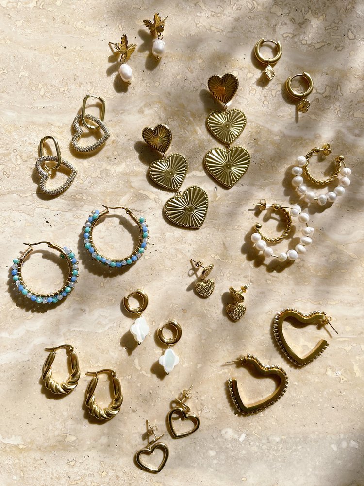 Gold Textured Clover Earrings