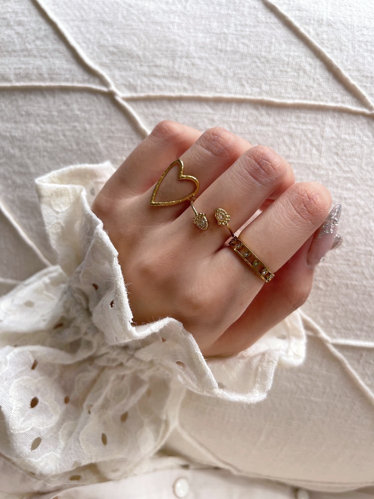 Gold Tiny Sparkle Hearts Ring