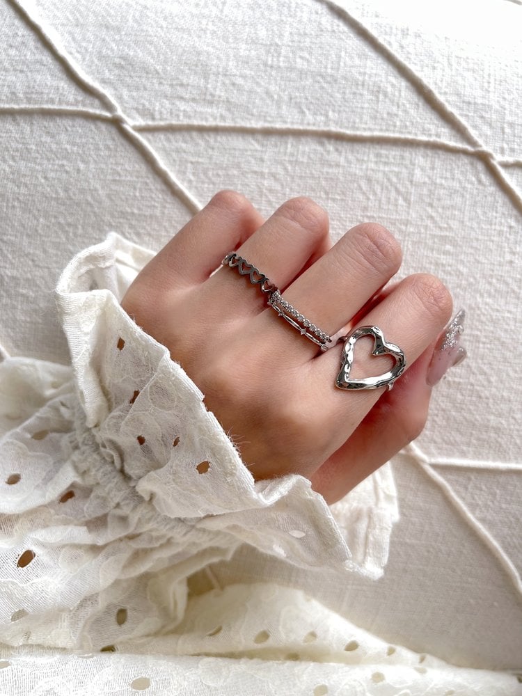 Silver Hearts All Around Ring