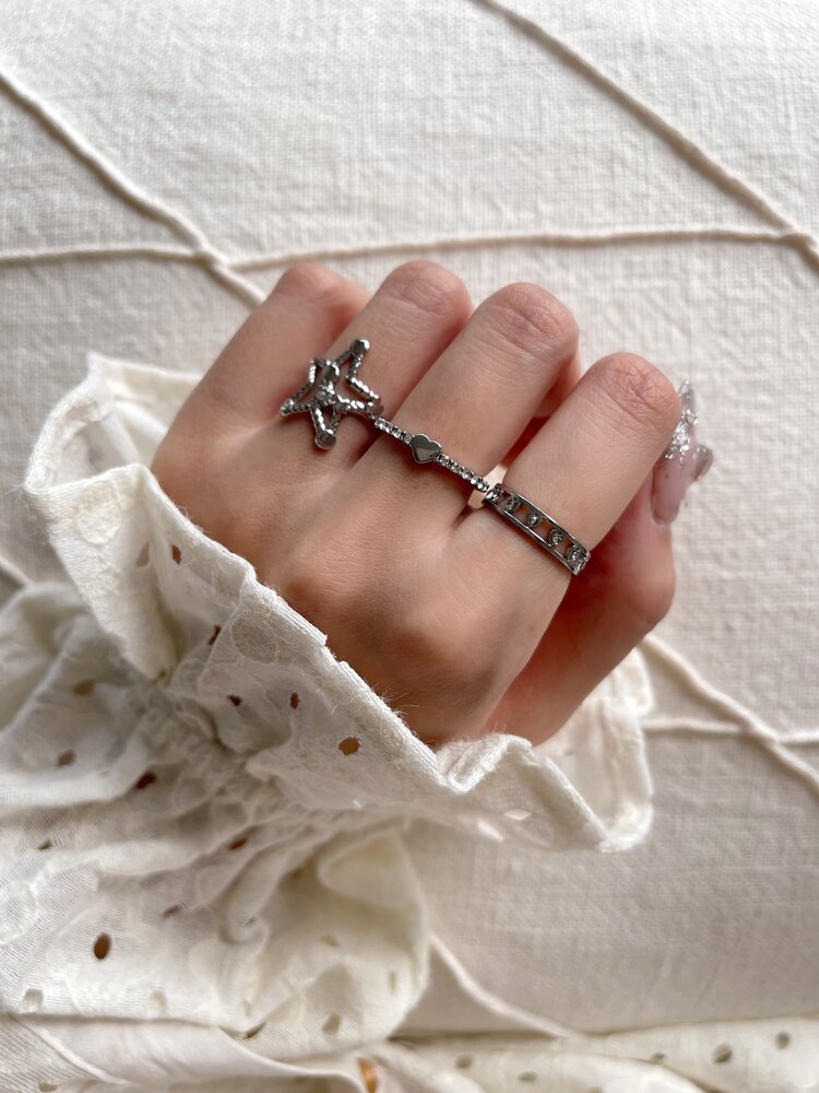 Silver Tiny Sparkle Hearts Ring