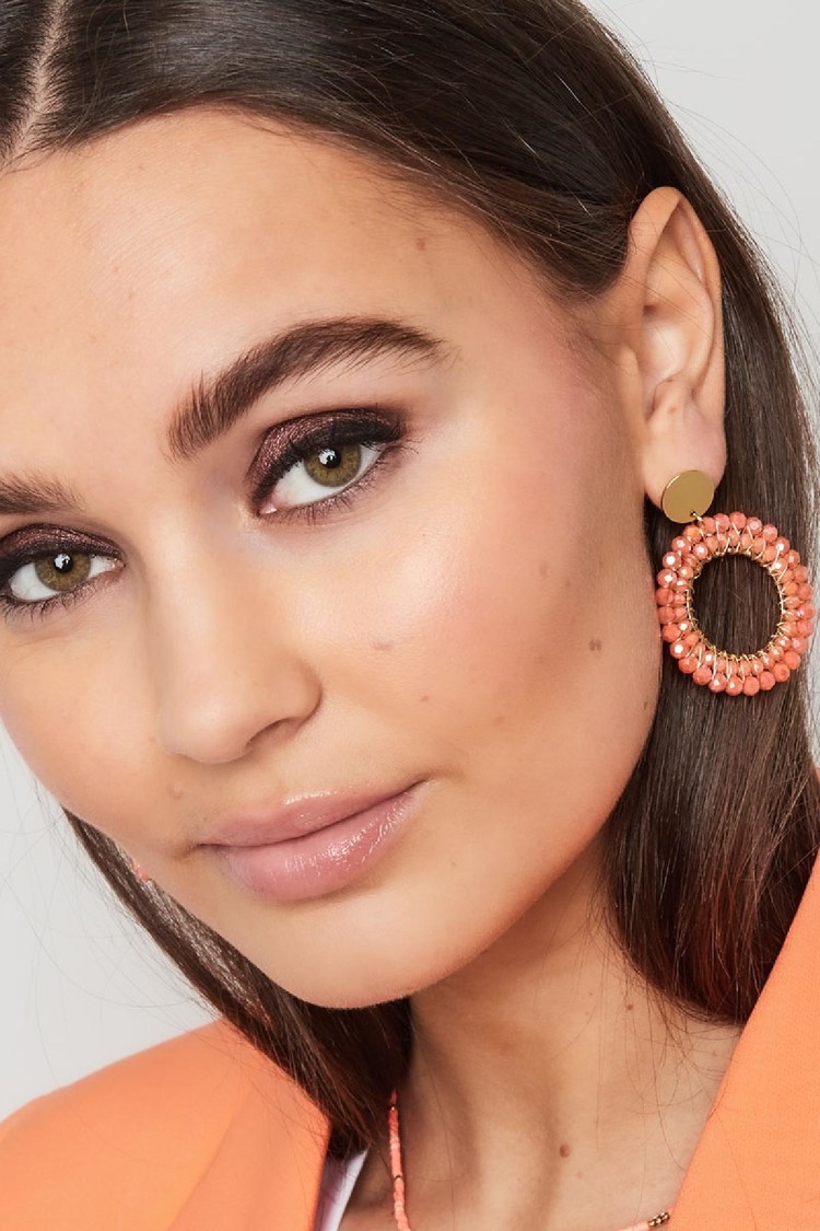 Gold Layered Beads Earrings / Pink