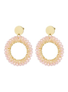 Gold Layered Beads Earrings / Pink