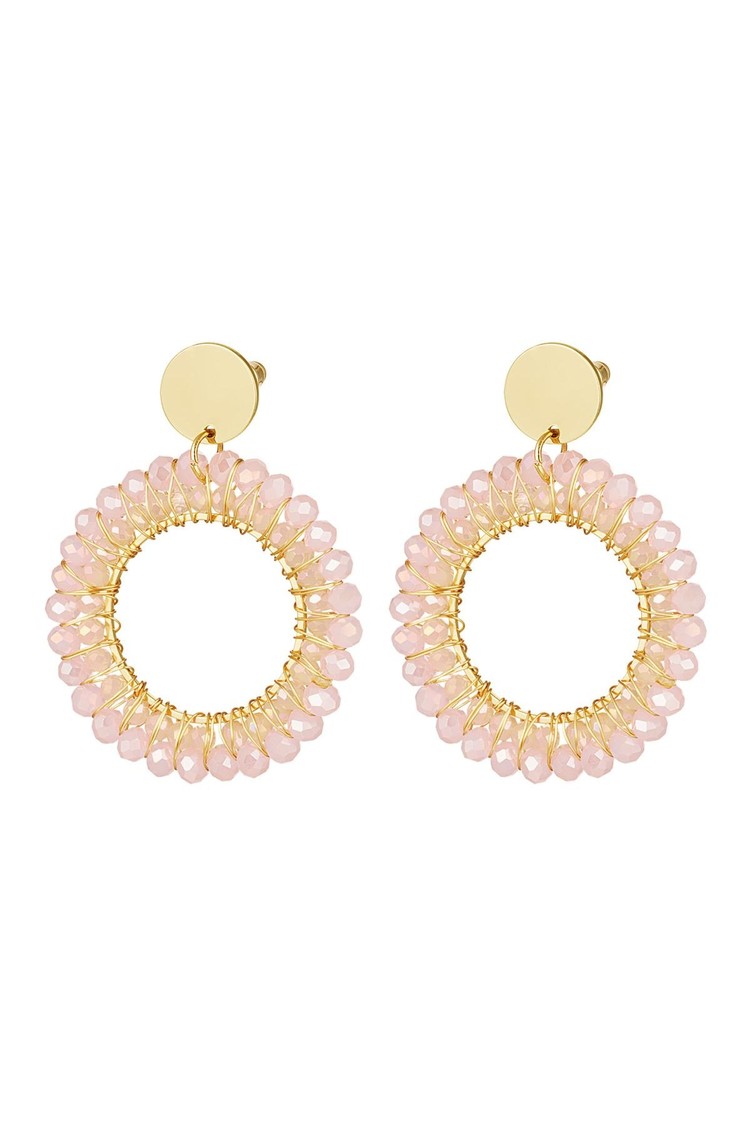 Gold Layered Beads Earrings / Pink