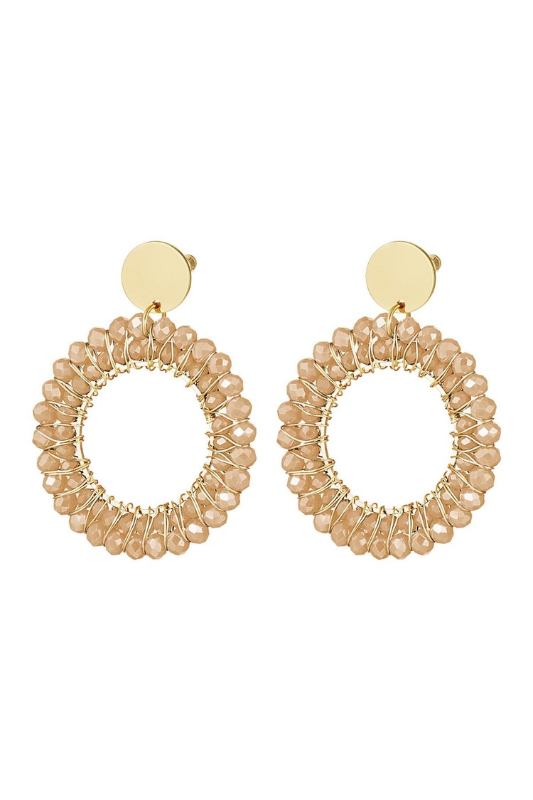 Gold Layered Beads Earrings / Beige