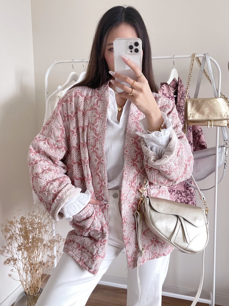 Yeona Boho Quilted Jacket / Pink