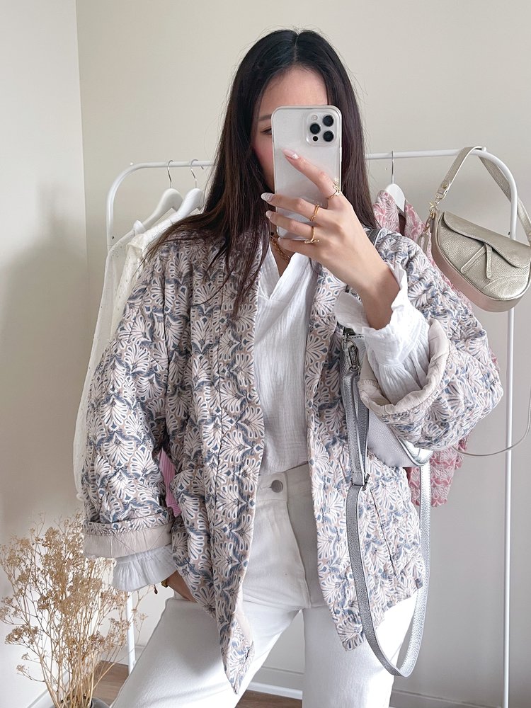 Yeona Boho Quilted Jacket / Blue