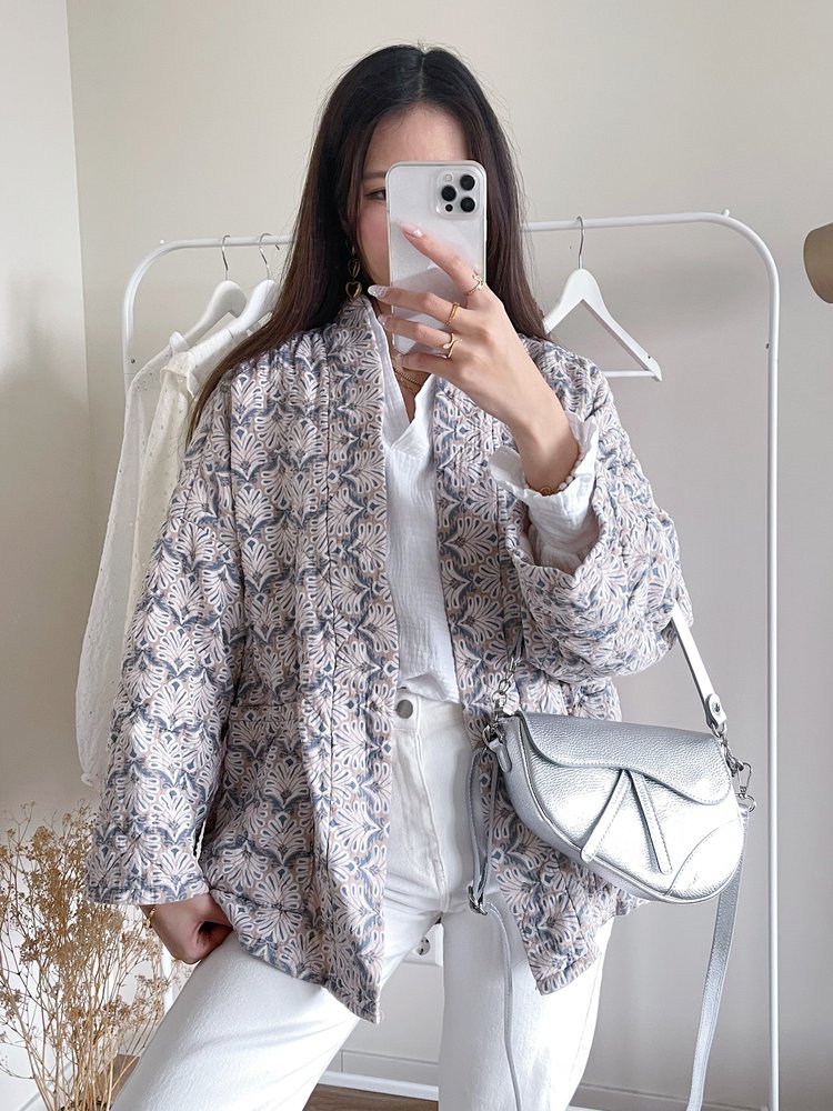 Yeona Boho Quilted Jacket / Blue