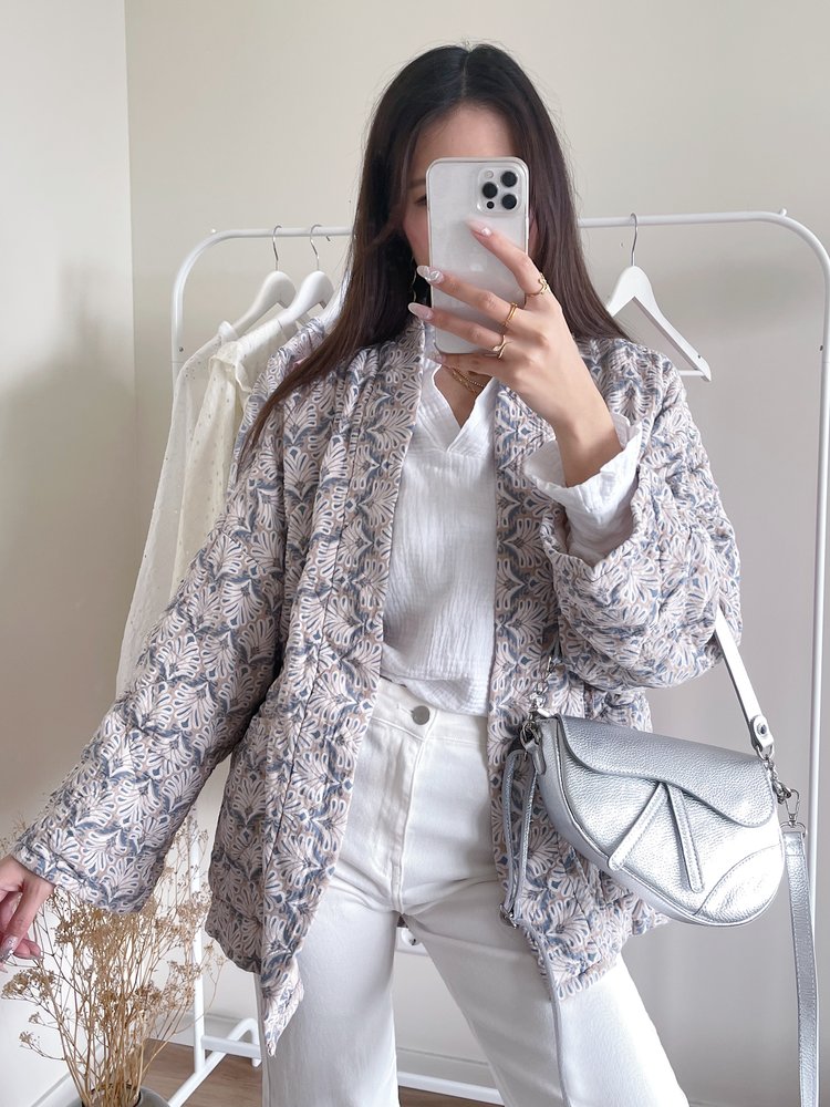 Yeona Boho Quilted Jacket / Blue