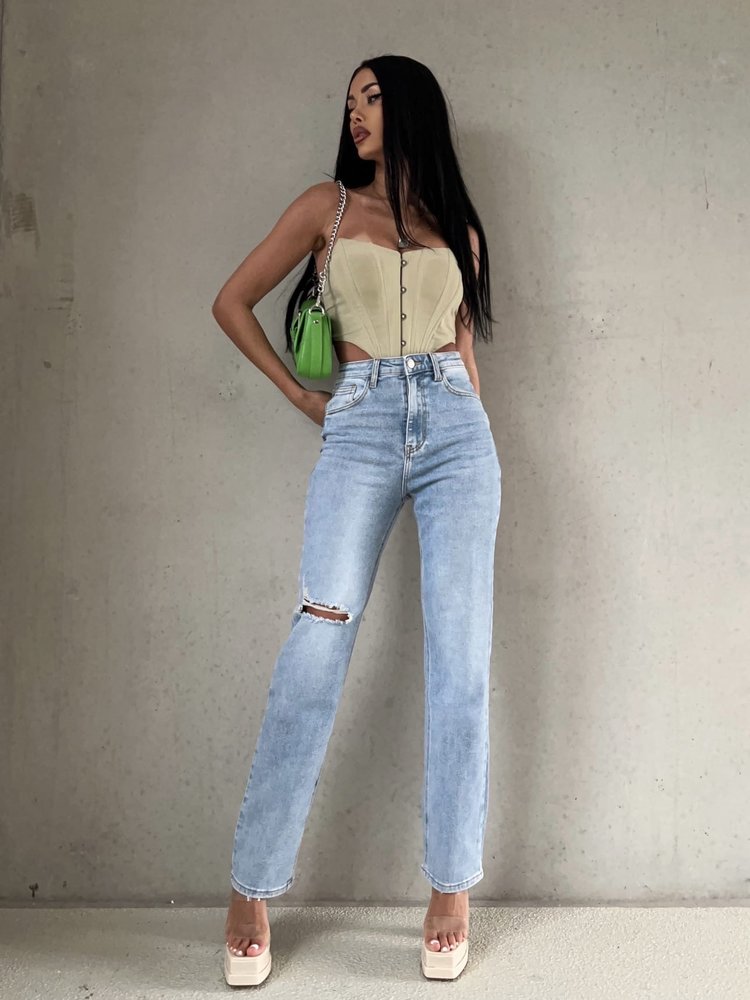 Kyra Straight Leg Ripped Jeans / Blue