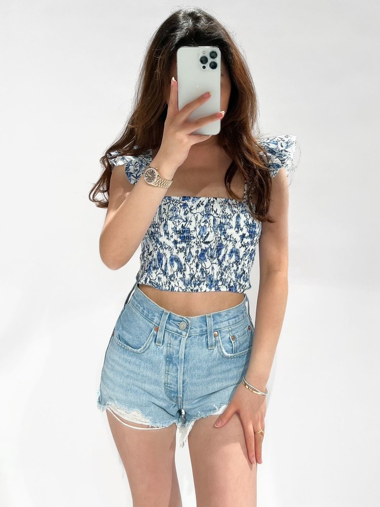 Lili Smock Crop Top /  Blue