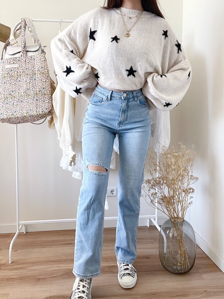 Kyra Straight Leg Ripped Jeans / Blue