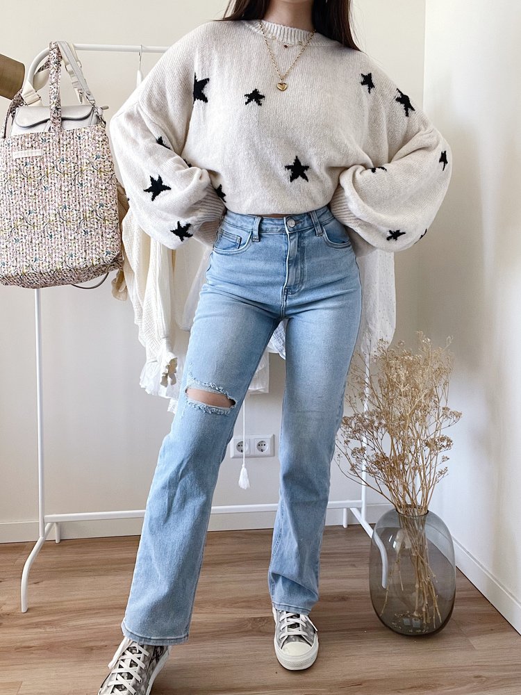 Kyra Straight Leg Ripped Jeans / Blue