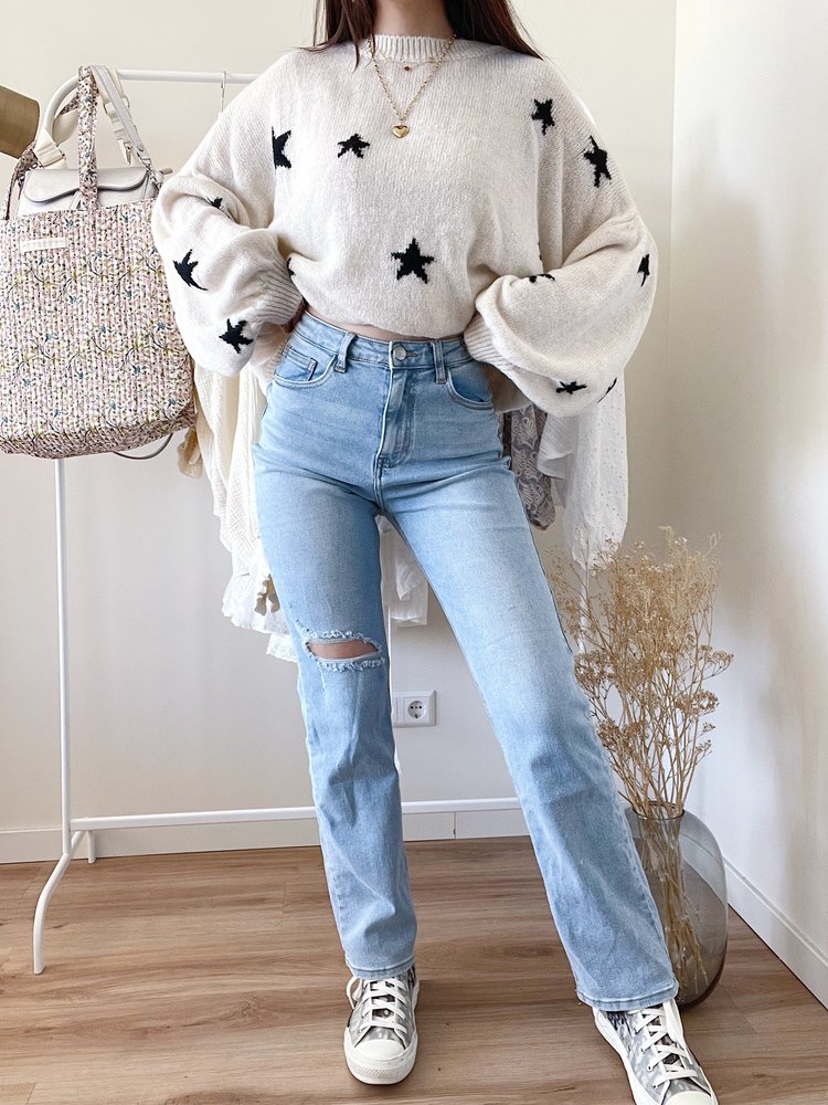 Kyra Straight Leg Ripped Jeans / Blue