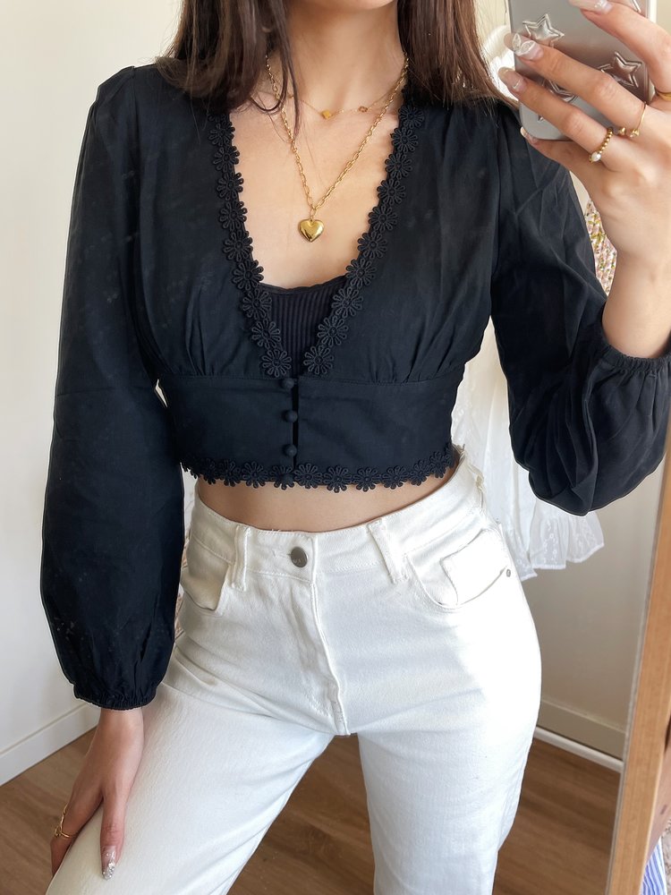 Dilan Flower Crop Top / Black