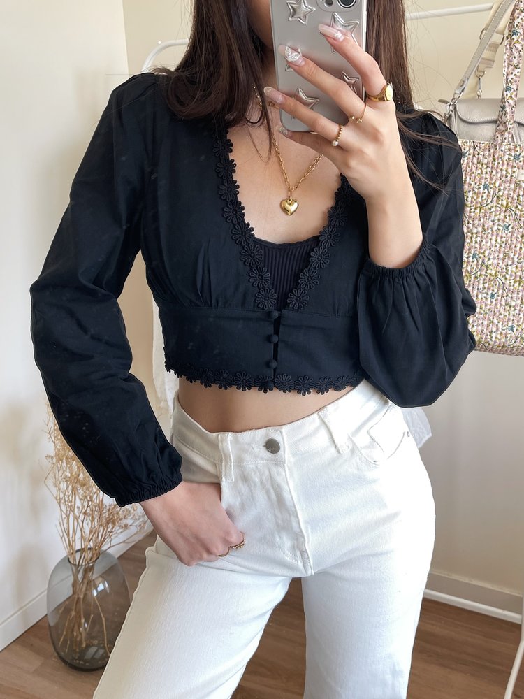 Dilan Flower Crop Top / Black