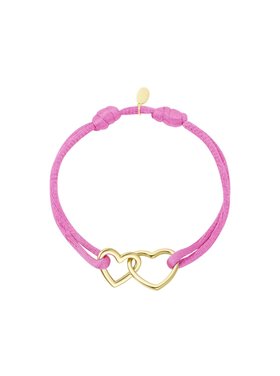 Gold Double Heart Satin Bracelet / Pink