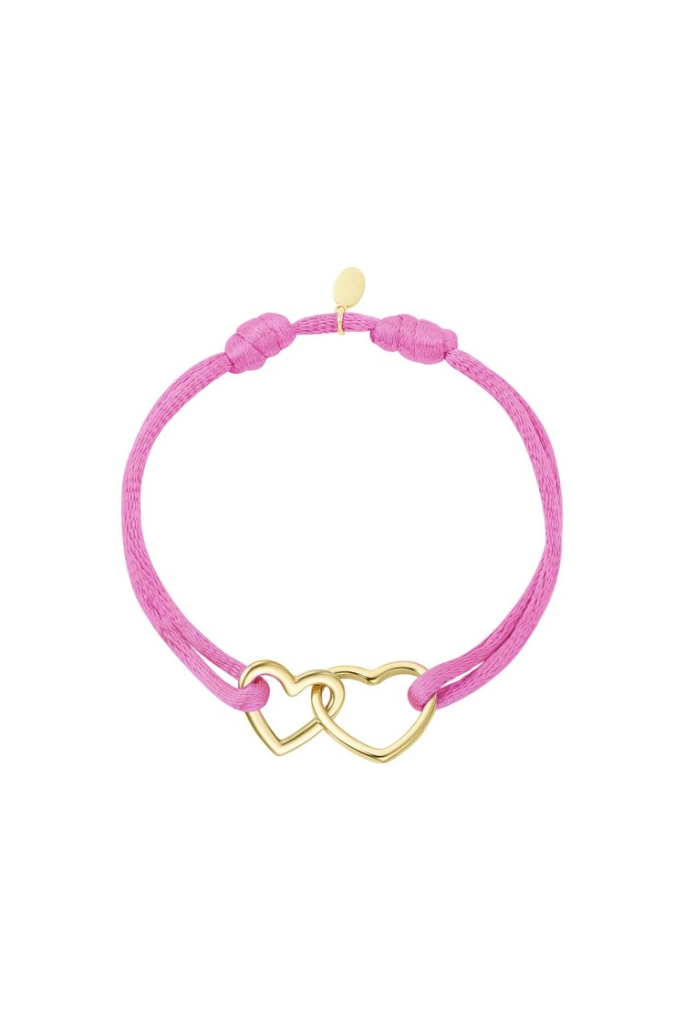 Gold Double Heart Satin Bracelet / Pink